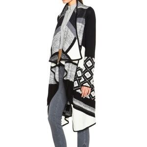 Vince Graphic Texture Cardigan Longline Wool Alpaca Blend Knit Mixed Pattern